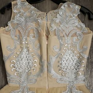 Chotronette Dresses - Silver Lace Cream Beige Tulle Dress by Chotronette Chotronette Dresses - Silver Lace Cream Beige Tulle Dress by Chotronette